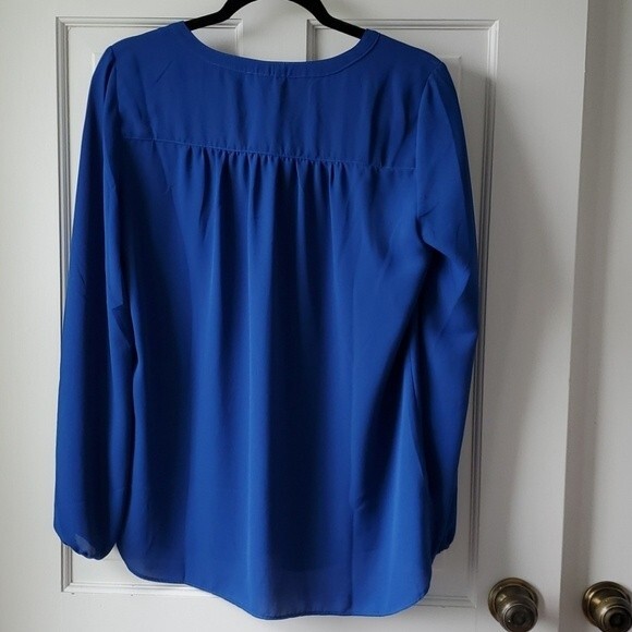 MAX STUDIO BLUE BOJO SMOCKED NECK PEASANT TOP BLOUSE SIZE SMALL LONG SLEEVE - Picture 4 of 8